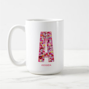 Mug Initiale Personnalisée Lettre Florale A Monogram
