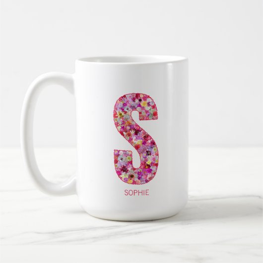 Mug Initiale personnalisée | Lettre florale Monogramme (Gauche)