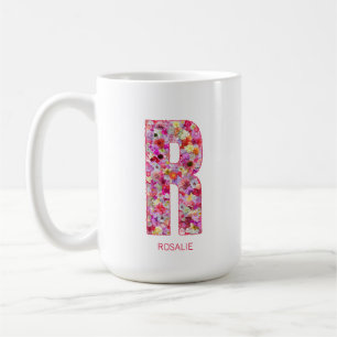 Mug Initiale personnalisée Lettre florale R Monogram