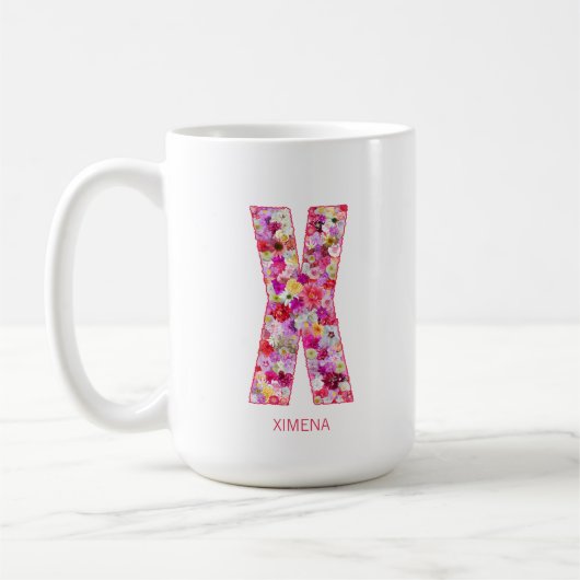 Mug Initiale personnalisée | Lettre florale X Monogram (Gauche)