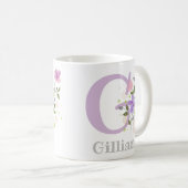 Mug Initiale Plus Prénom Chrétien Gillian. Dessin Flor (Devant droit)