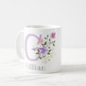Mug Initiale Plus Prénom Chrétien Gillian. Dessin Flor (Devant gauche)