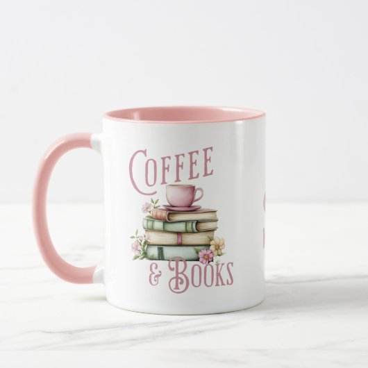 Mug Initiale Poignée Rose pour Amoureux des Livres (Gauche)
