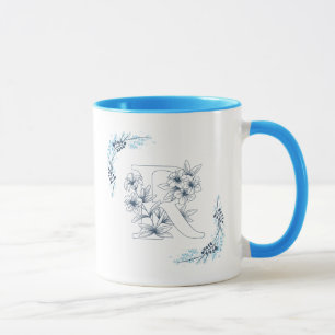 Mug Initiale "R" Blue Monogram Calme Floral Café