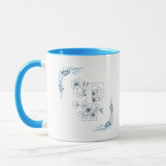 Mug Initiale "T" Blue Monogram Calme Floral Café (Gauche)