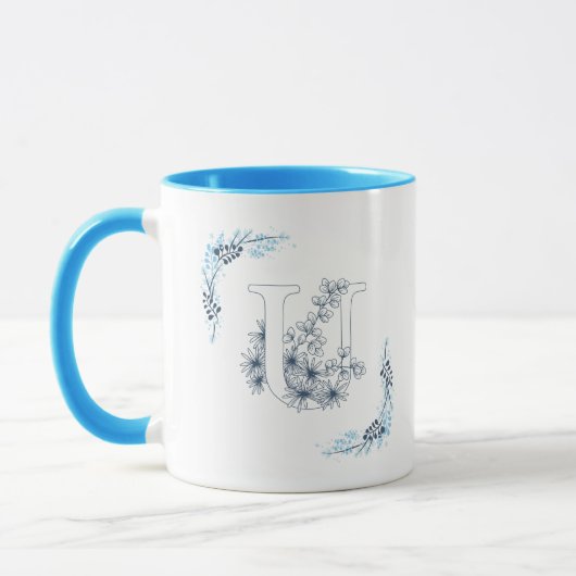 Mug Initiale "U" Blue Monogram Calme Floral Café (Gauche)