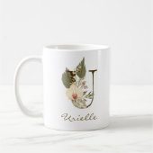 Mug Initiale U Boho Floral Orchid Green Nom personnali (Gauche)