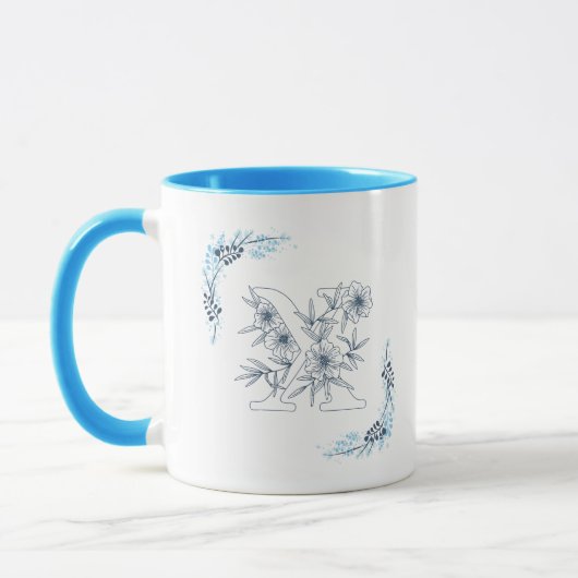 Mug Initiale "X" Blue Monogram Calme Floral Café (Gauche)
