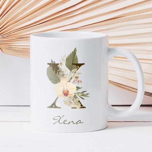 Mug Initiale X Boho Floral Orchid Green Nom personnali