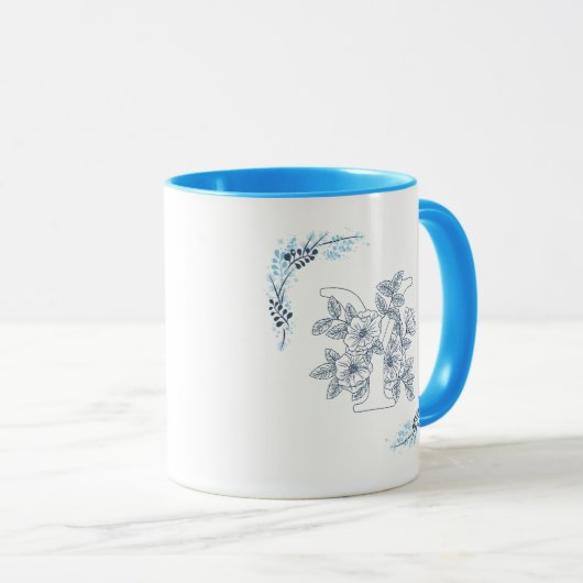 Mug Initiale "Y" Blue Monogram Calme Floral Café (Devant droit)