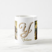 Mug Initiale Y en cursive de luxe or blanc + 2 PHOTO (Centre)