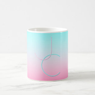Mug Initiales 2 superposées modernes Turquoise Rose