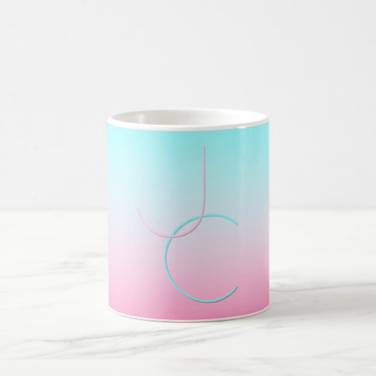 Mug Initiales 2 superposées modernes | Turquoise Rose (Centre)