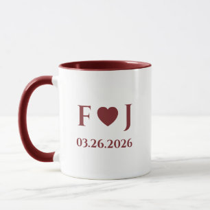 Mug Initiales de couple personnalisées Cœur et Date d'