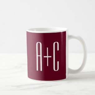 Mug Initiales de couples simples Blanc et bordeaux