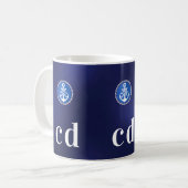 Mug Initiales de monogramme bleu marine blanc (Devant gauche)