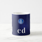 Mug Initiales de monogramme bleu marine blanc (Centre)