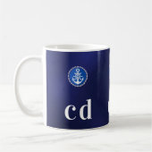 Mug Initiales de monogramme bleu marine blanc (Gauche)