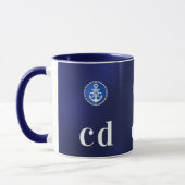 Mug Initiales de monogramme bleu marine blanc (Gauche)
