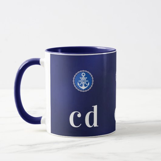 Mug Initiales de monogramme bleu marine blanc (Gauche)
