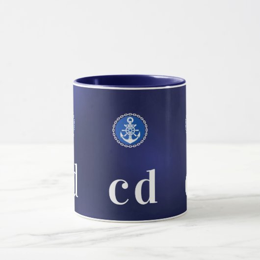 Mug Initiales de monogramme bleu marine blanc (Centre)