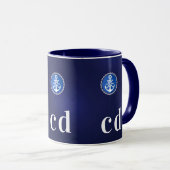 Mug Initiales de monogramme bleu marine blanc (Devant droit)