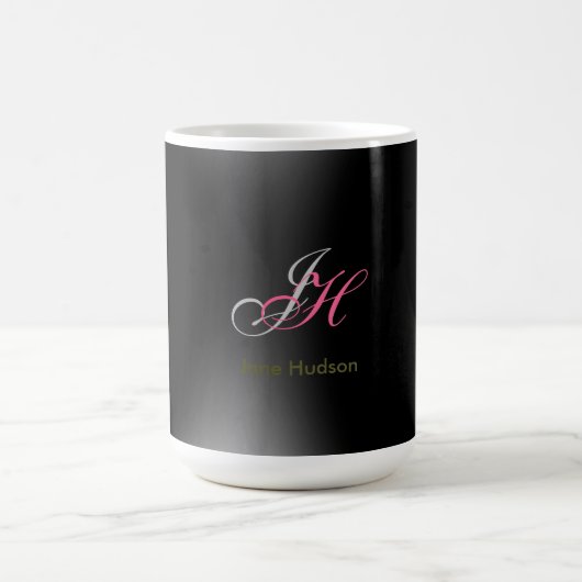 Mug Initiales de monogramme gris noir Simple (Centre)