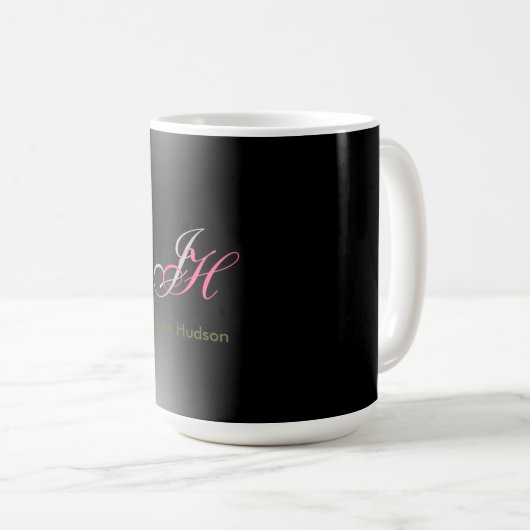 Mug Initiales de monogramme gris noir Simple (Devant droit)