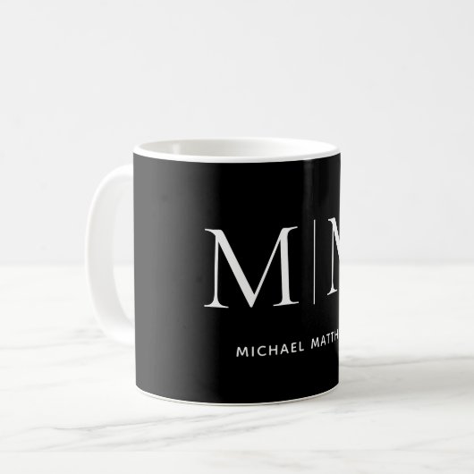 Mug Initiales de Monogramme noir et blanc classique mo (Devant gauche)