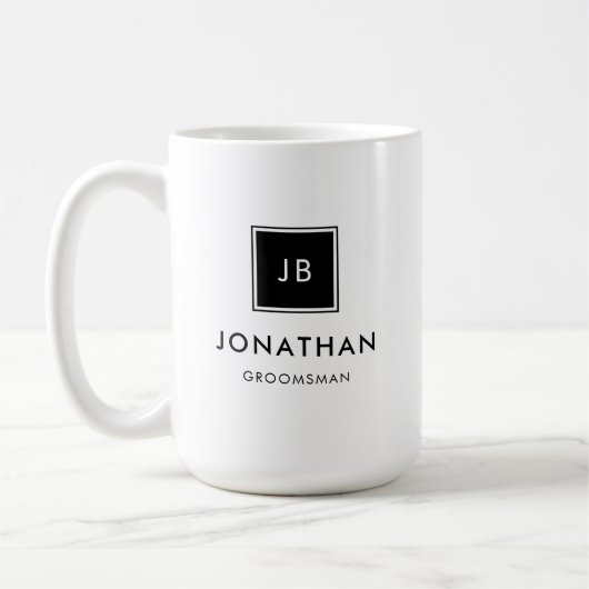 Mug Initiales de Monogramme noir et blanc moderne Groo (Gauche)