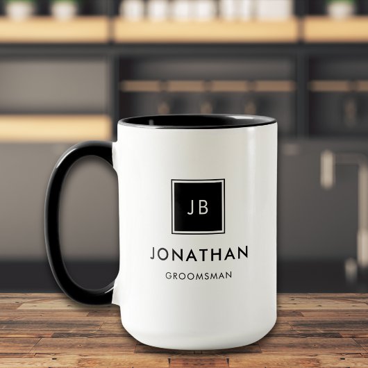 Mug Initiales de Monogramme noir et blanc moderne Groo