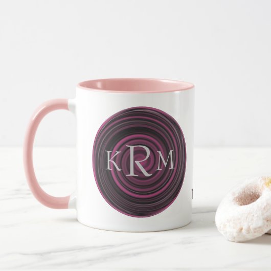 Mug Initiales de monogramme Tourbillons de prune Perso (Avec donut)