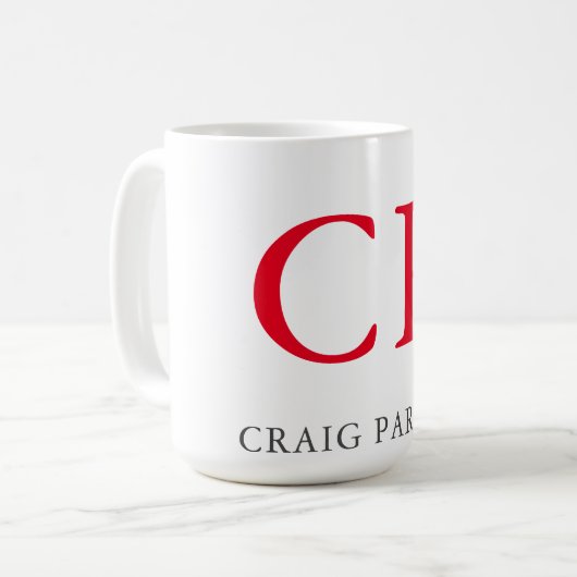 Mug Initiales en rouge clair monogramme professionnel (Devant gauche)