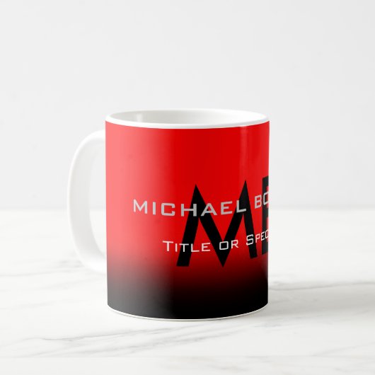 Mug Initiales modernes en monogramme noir rouge (Devant gauche)