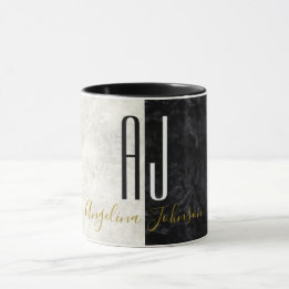 Mug Initiales modernes minimalistes en marbre noir et 