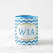 Mug initiales monogramme modernes rayures chevron bleu (Centre)