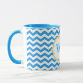 Mug initiales monogramme modernes rayures chevron bleu (Gauche)