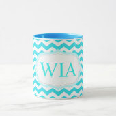 Mug initiales monogramme rayures chevron bleu aqua mod (Centre)