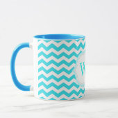 Mug initiales monogramme rayures chevron bleu aqua mod (Gauche)