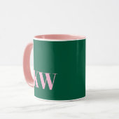 Mug Initiales Monogramme Rose Vert Moderne Personnalis (Devant gauche)