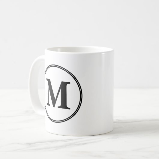 Mug Initiales monogrammes simples noir et blanc (Devant gauche)