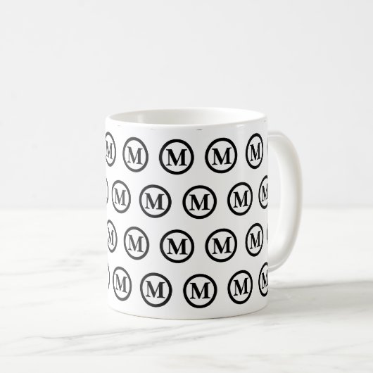 Mug Initiales monogrammes simples noir et blanc (Devant droit)