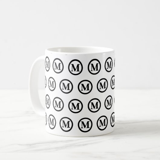 Mug Initiales monogrammes simples noir et blanc (Devant gauche)