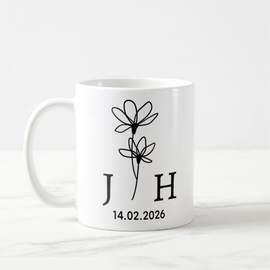 Mug Initiales Personnalisées, Date Florale Initiales d (Gauche)