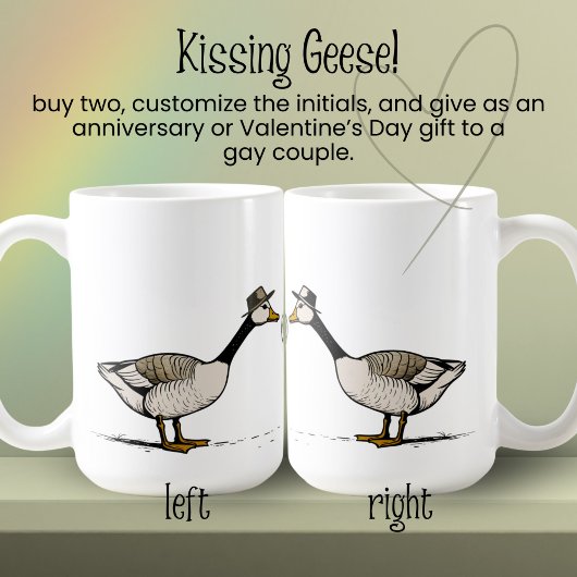 Mug Initiales personnalisées de l'oie de baiser Couple