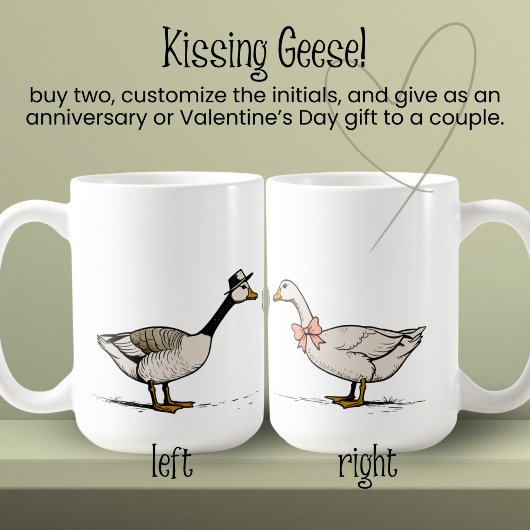 Mug Initiales personnalisées de l'oie de baiser Couple