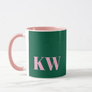 Mug Initiales Personnalisées Monogramme Rose Vert Mode