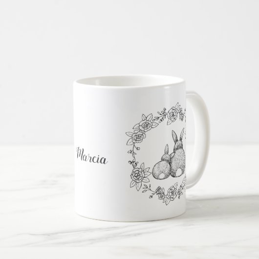 Mug Ink Lapin Rabbit Dessin Nom personnalisé monochrom (Devant droit)