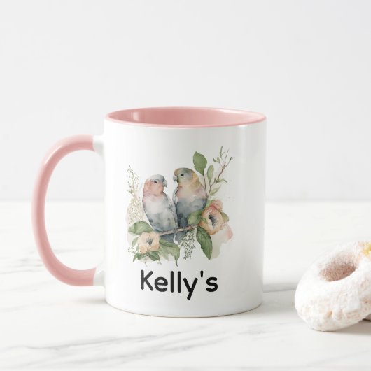 Mug Inséparables en aquarelles pastel (Avec donut)
