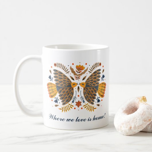 Mug Inséparables Scandinaves Folk Art Saint Valentin (Avec donut)